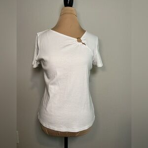 White Women's Short Sleeve Tee with Ring Detail